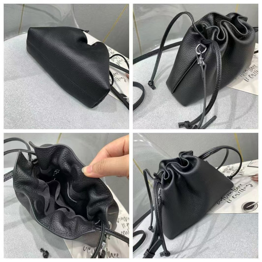 Wholesale pleated cloud bag genuine leather small handbag for women bag Bucket Bag Top Layer Cowhide Niche ins Shoulder Crossbody Bag