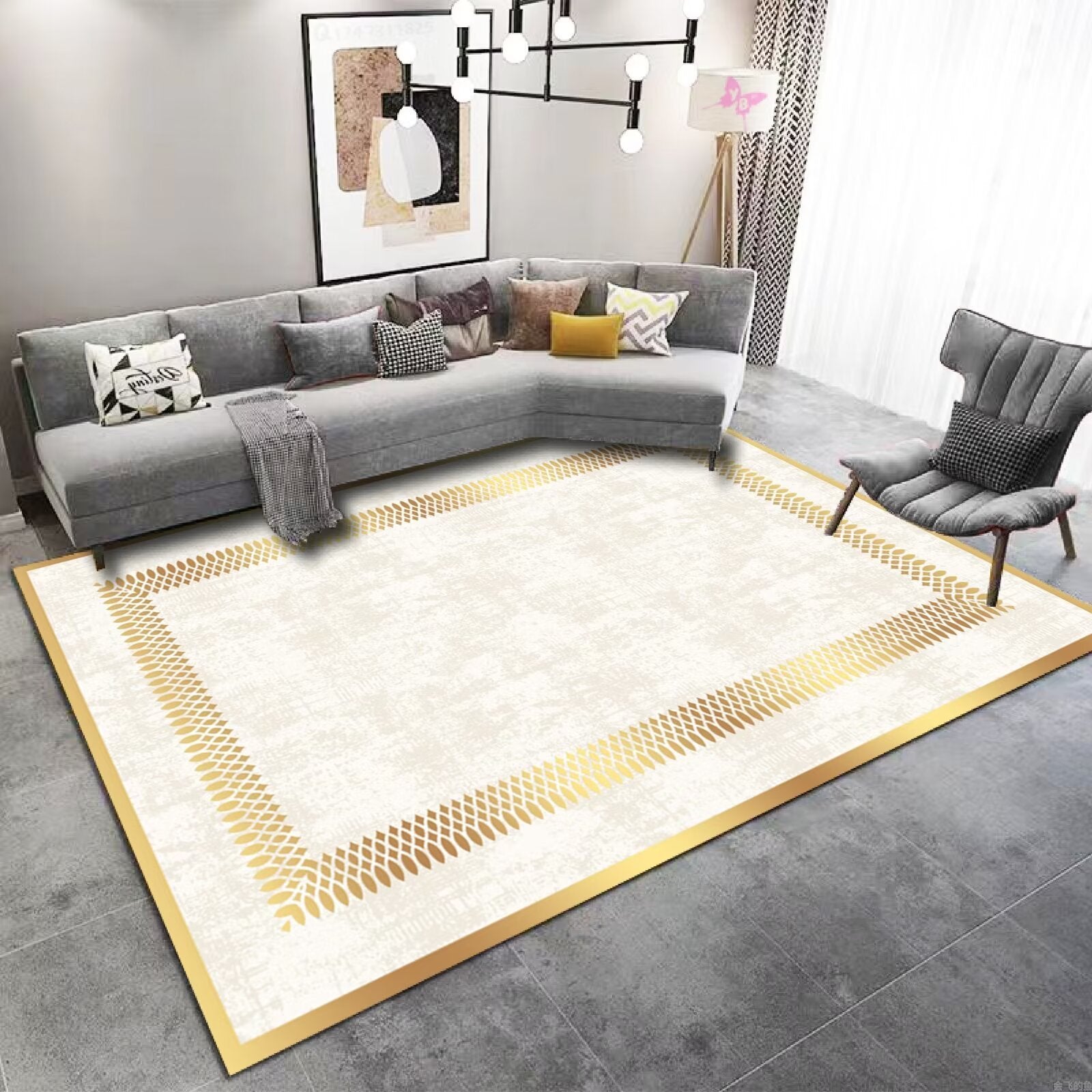 Living Room Carpet Stain-Resistant Easy Care Crystal Velvet Carpet Non-Slip Wear-Resistant Home Light Luxury Style Bedroom Bedside Rug Full Coverage