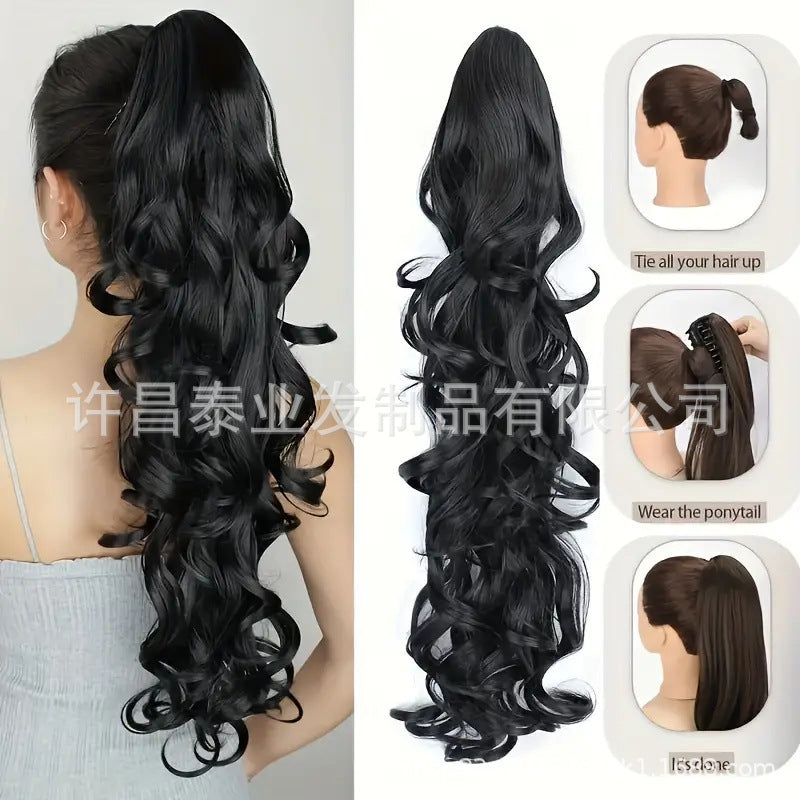 Amazon Cross-Border Trade Wig Ponytail for Women70cm Long Curly Hair Multi-layer Big Wave Claw Clip Ponytail Synthetic Braids