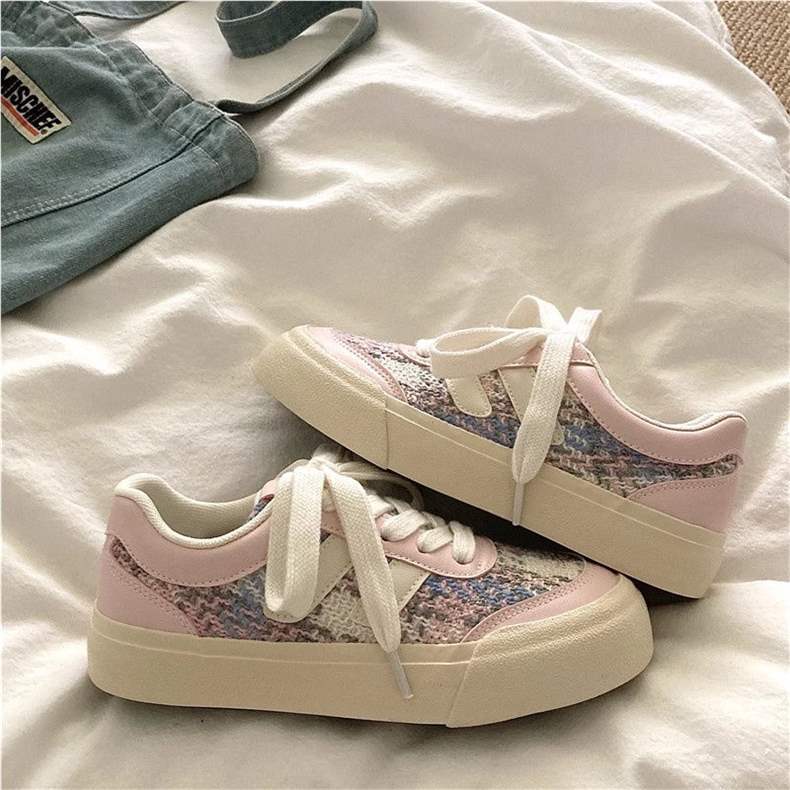 Casual Knitting~Sweet Niche Canvas Shoes for Women, Breathable and Versatile for Spring INS Casual Thick-Soled White Sneakers Trendy