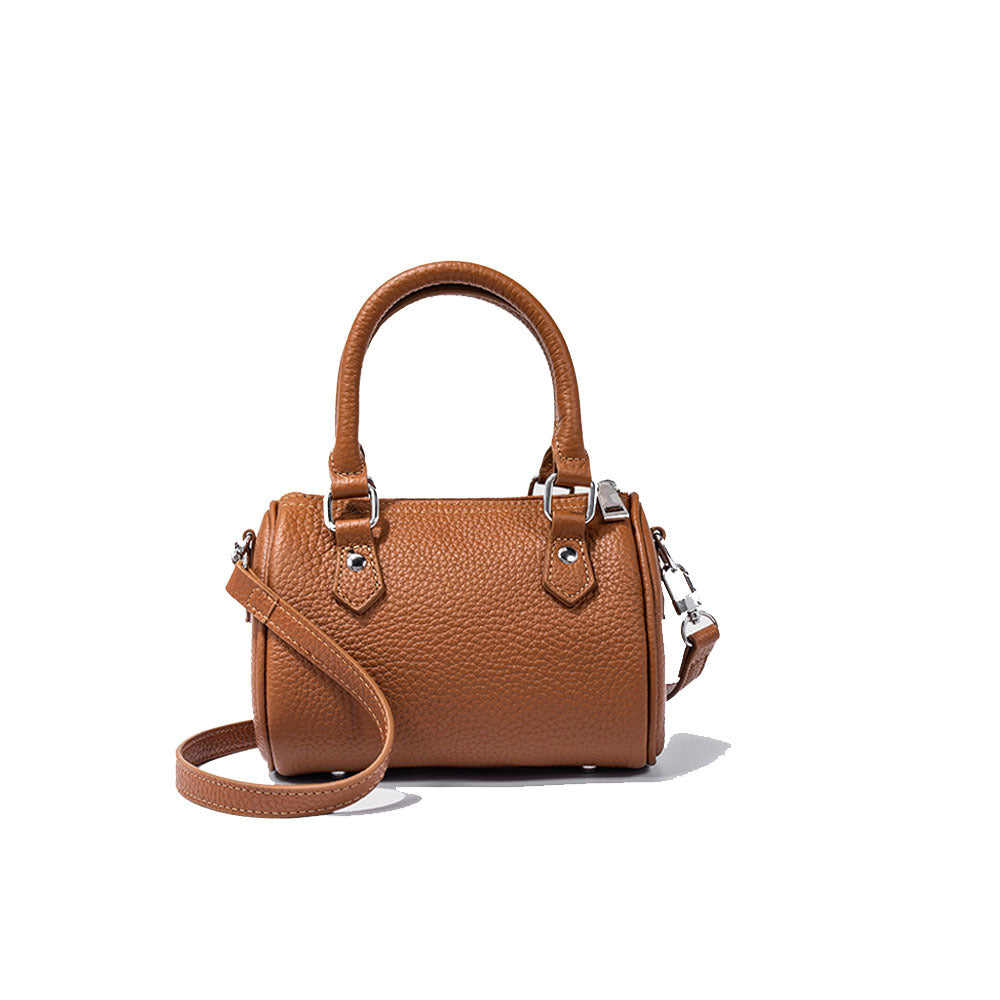 Guangzhou High-Quality Texture Genuine Leather Boston Pillow Bag for Women2024New first-layer cowhide handbag and crossbody bag