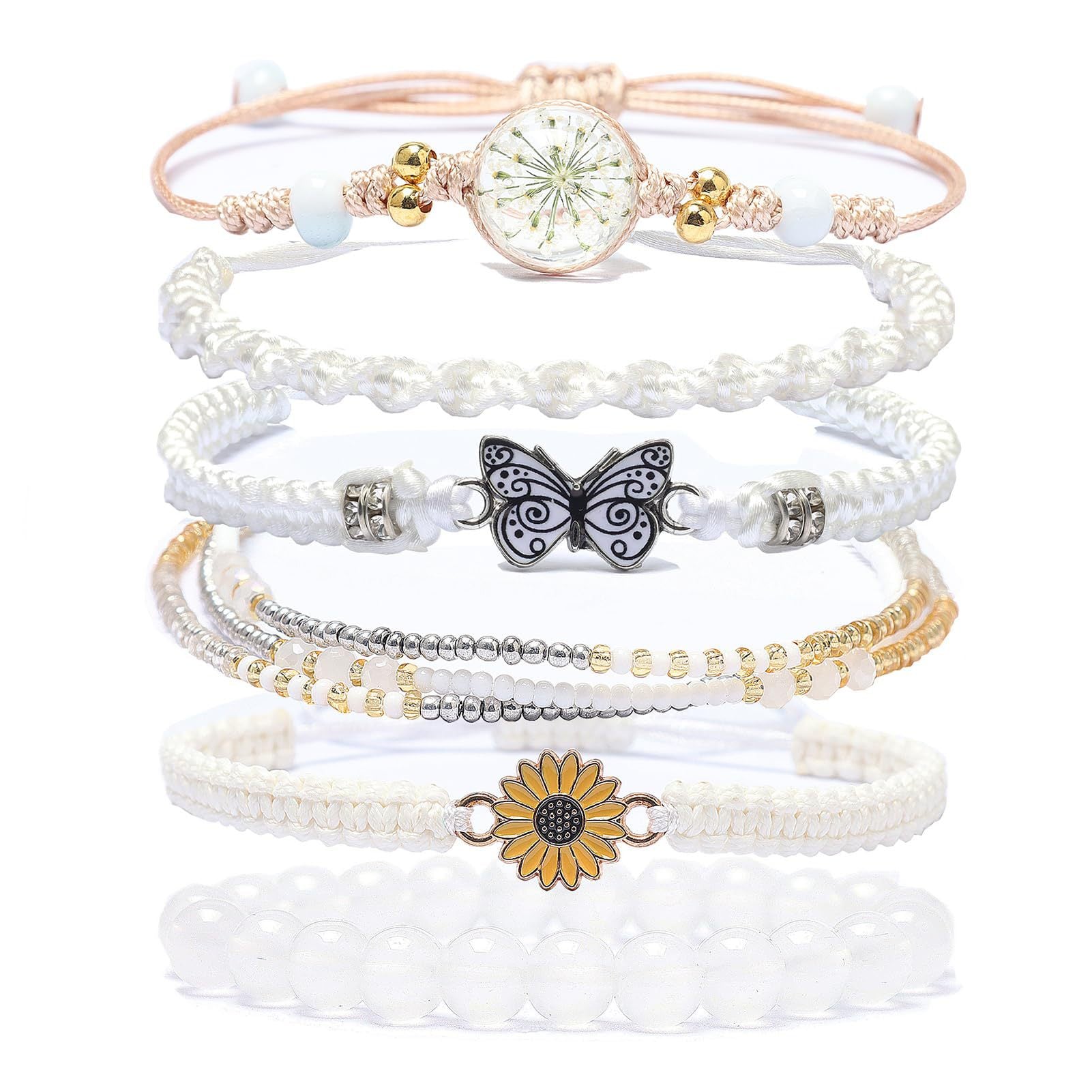 Sunflower Daisy Bracelet Adjustable Winding Rice Beads Forest Style Bracelet Women's Double Ring Butterfly Handwoven Bracelet