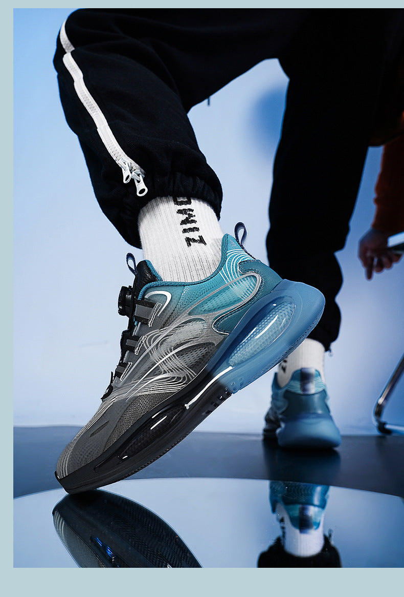 2025Hot-Selling Casual Leather Lightweight Rotating Button Running Shoes for Men with Popcorn Sole, Shock Absorption Sports Shoes