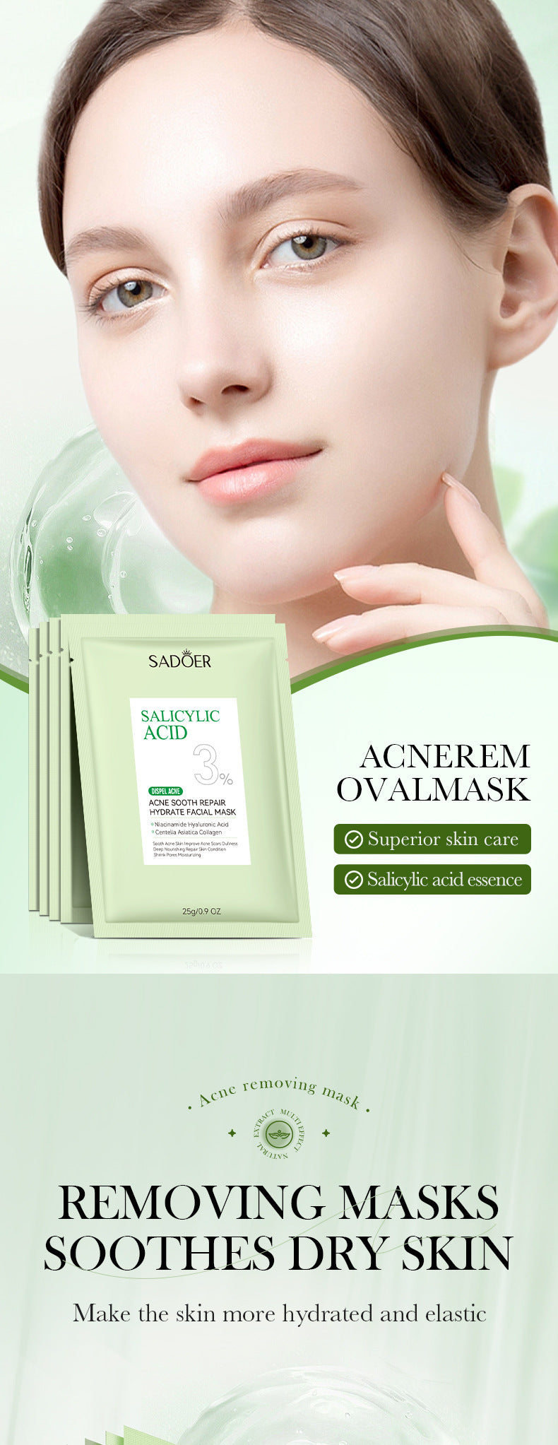 Full English Salicylic Acid Mask SADOER Anti-acne Soothing Skin Rejuvenation Hydrating Anti-acne Mask  Wholesale