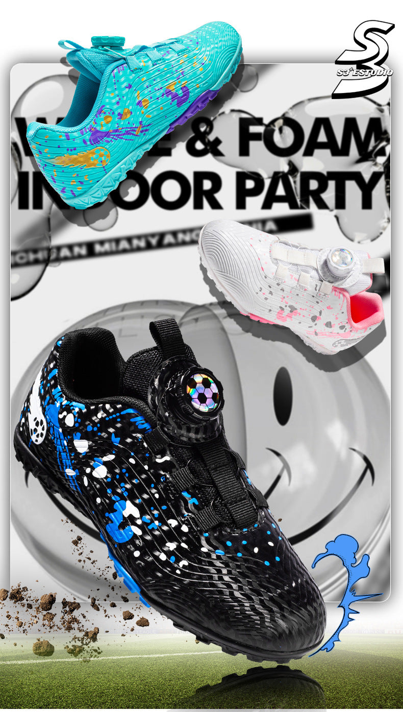 Rotating Button New Children's Soccer Shoes Girls' Spike Training Shoes Girls' Elementary School Sneakers Sports Shoes