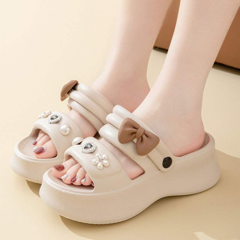 Thick Bottom eva Women's Summer New Indoor Slippers ins Cute Bowknot Sandals Non-Slip Height Increasing Outdoor Fashion