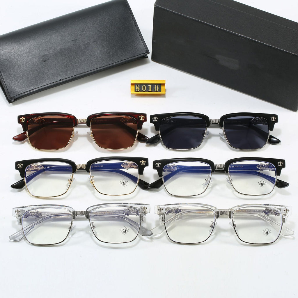 New Fashion Retro Sunglasses for Men and Women Trendy Business Acetate Clip-on Legs Cro Anti-Blue Light Plain Glasses
