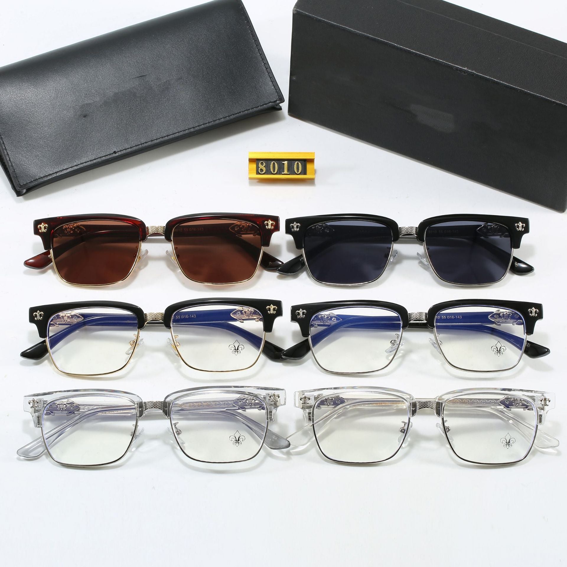 New Fashion Retro Sunglasses for Men and Women Trendy Business Acetate Clip-on Legs Cro Anti-Blue Light Plain Glasses