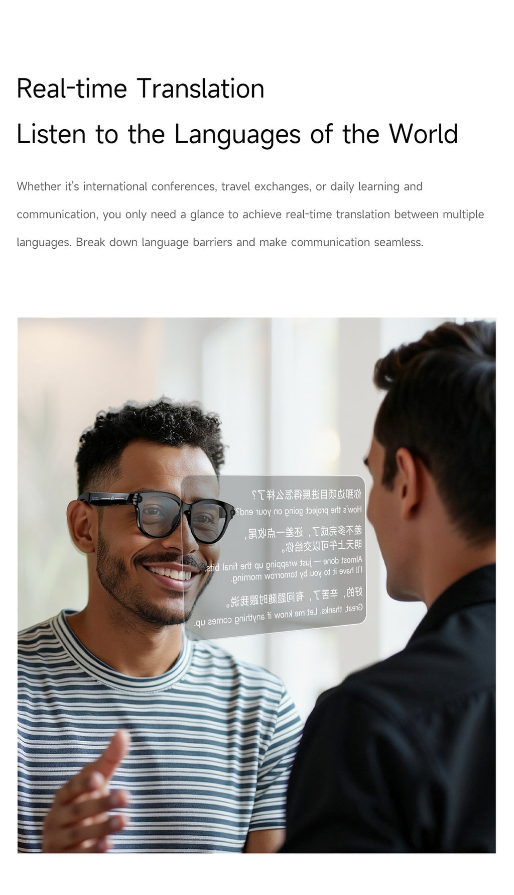 M89Smart Glasses200100 Megapixel Camera with Image Stabilization720P Video Recording WiFi6Transmission AI Simultaneous interpretation