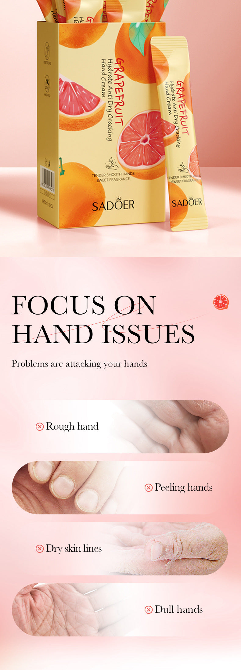 Pure English Hand Cream Box SADOER Avocado Peach Grapefruit Hydrating Hand Cream  Wholesale