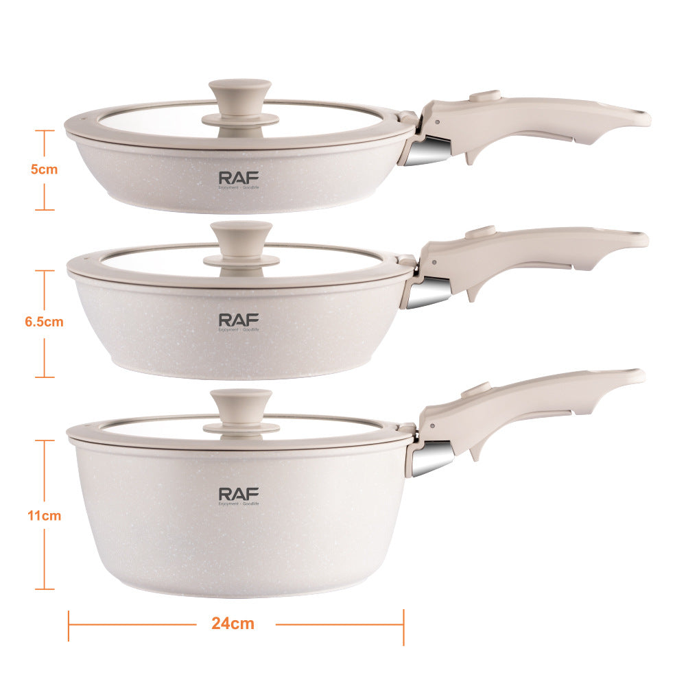 RAF Hot Sale Handle Detachable Non-Stick Pan Ceramic Glaze Universal Stove Cookware Set
