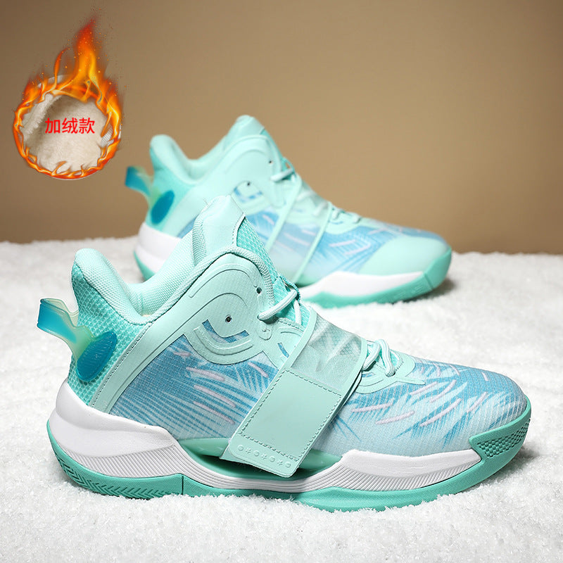 Winter New Fashion Trend Fleece-Lined Warm Sports Shoes for Teenagers Professional Training Non-Slip Cushioned Basketball Shoes