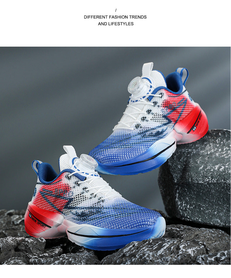 Red Rabbit Breathable Mesh Children's Rotating Buckle Trendy Shoes Boys' Non-Slip Wear-Resistant Sports Shoes Girls' Casual Mesh Running Shoes