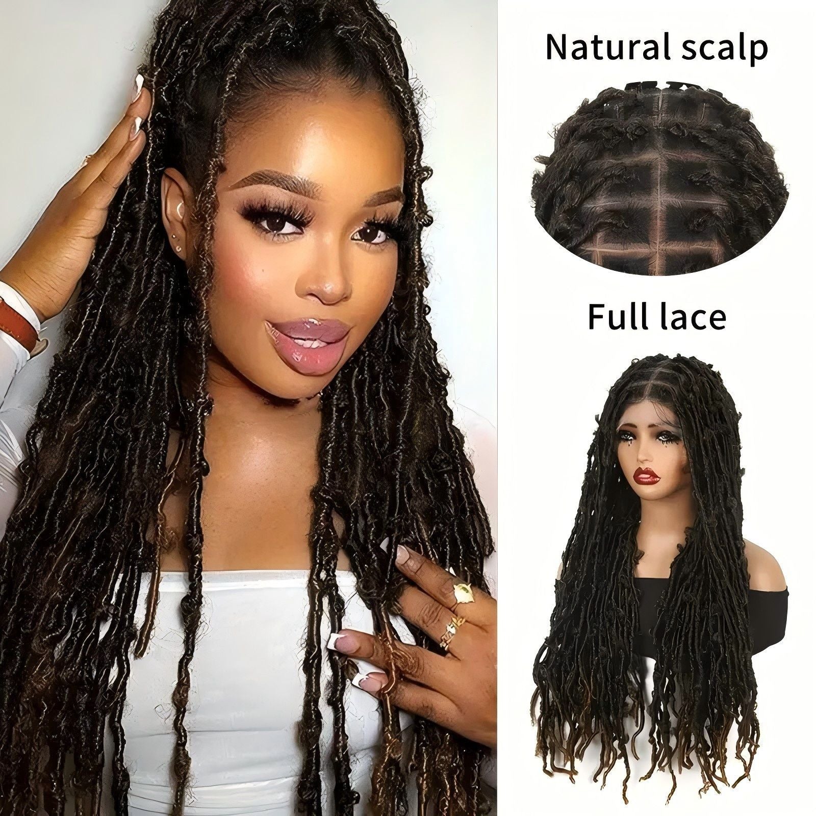 European and American Cross-Border Butterfly Curly Synthetic Full Lace Butterfly Curly Headband Butterfly Locs Full Lace Headpiece