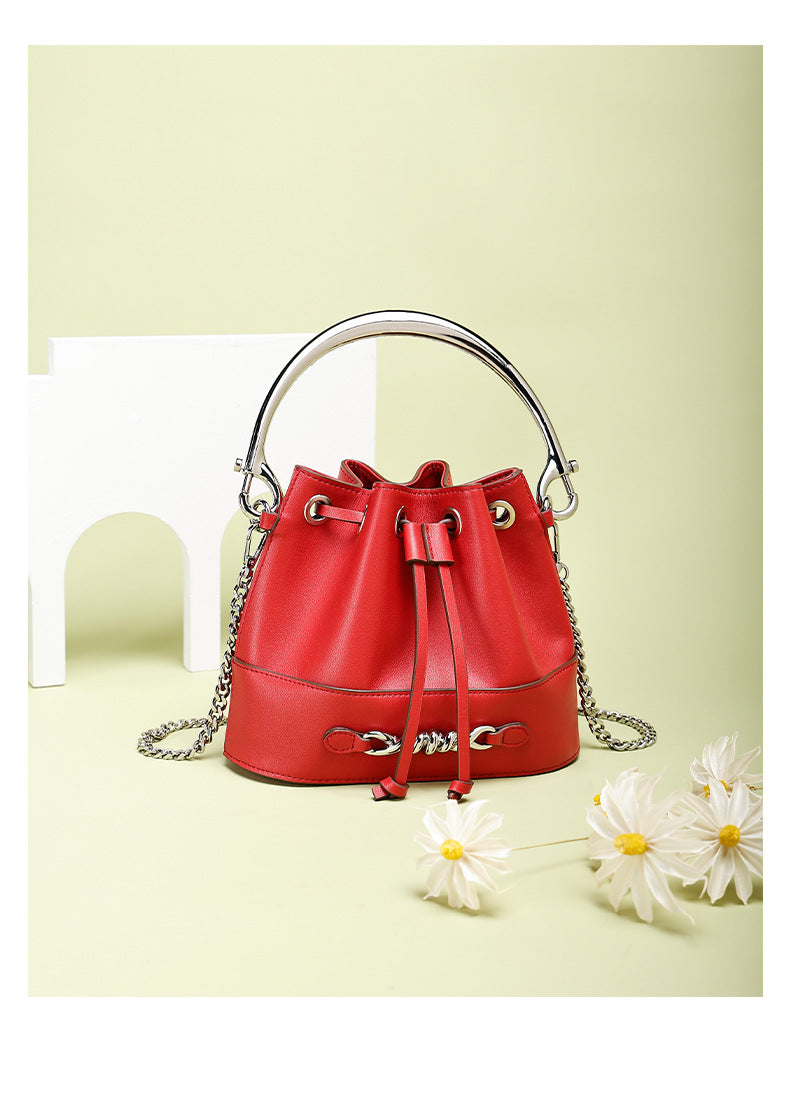 European and American Style Bucket Bag High-Quality Texture Fashion Women's Bag Drawstring Handbag Niche Versatile Shoulder Crossbody Bag for Women