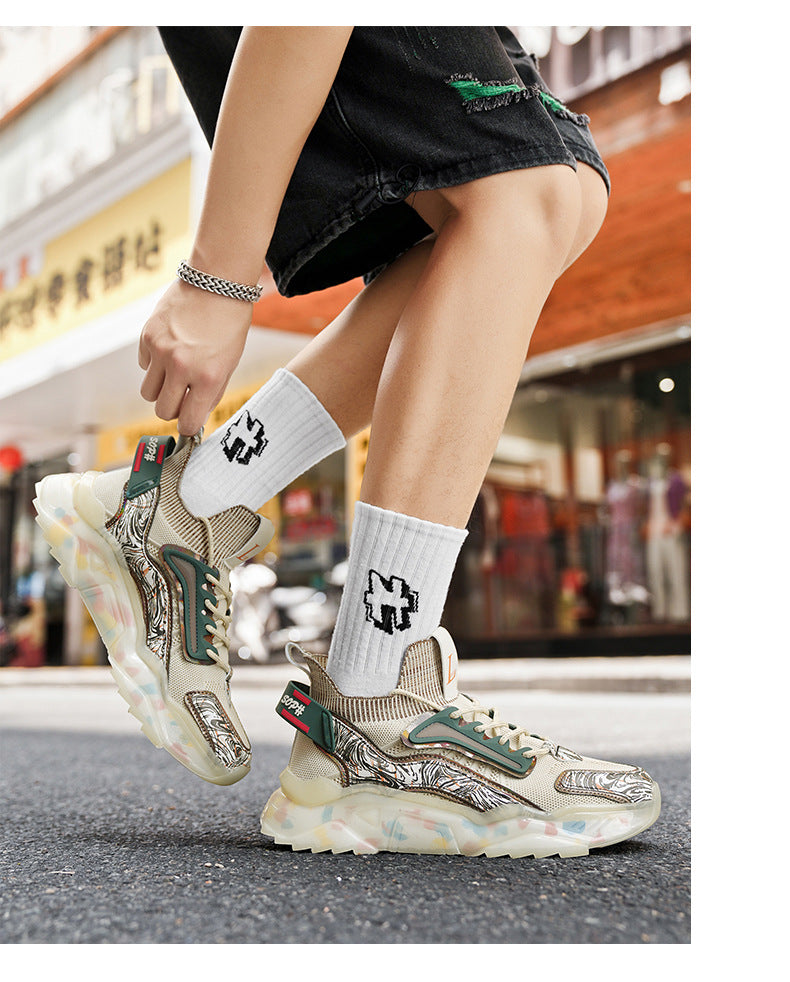 Men's Sports Shoes Autumn Non-Slip Wear-Resistant Running Shoes Versatile Youth Flyknit Breathable Mesh Shoes Retro Trendy Shoes