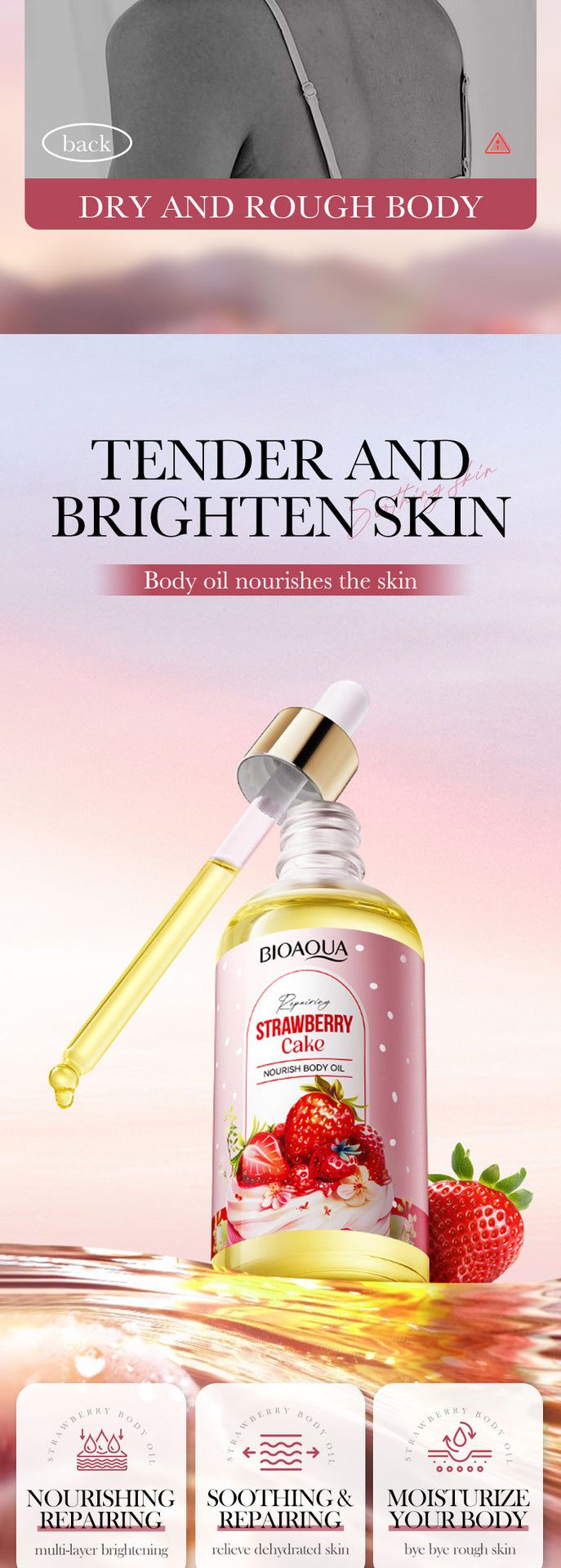 Full English Strawberry Cake Nourishing Body Oil BIOAOUA Moisturizing skin essence  foreign trade wholesale