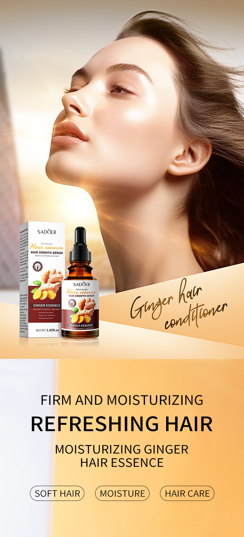 Full English Ginger Hair Treatment Solution30ml SADOER Moisturizing and Hydrating Hair Care  Foreign Trade Live Wholesale