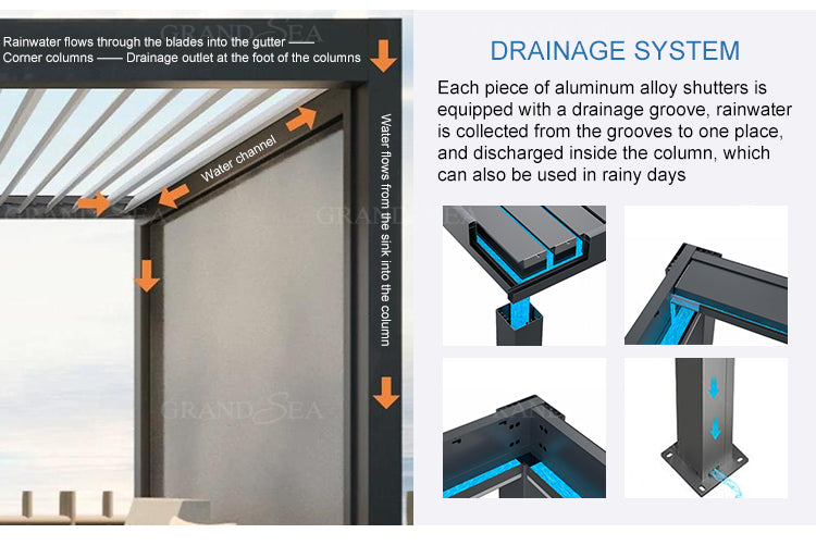 Waterproof Pergola Leisure Garden Motorized Louvered Roof Aluminium Outdoor Bioclimatic Pergola Aluminum