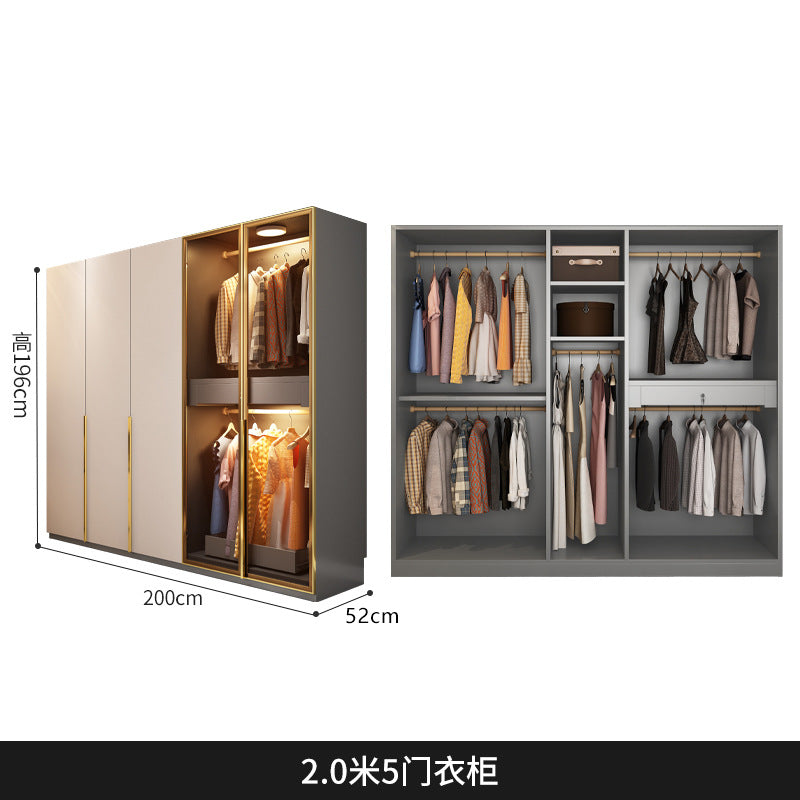 Flat Door Glass Door Wardrobe Modern Household Bedroom Cloakroom Four-Six-Eight Door Assembly Wardrobe Storage Large Wardrobe