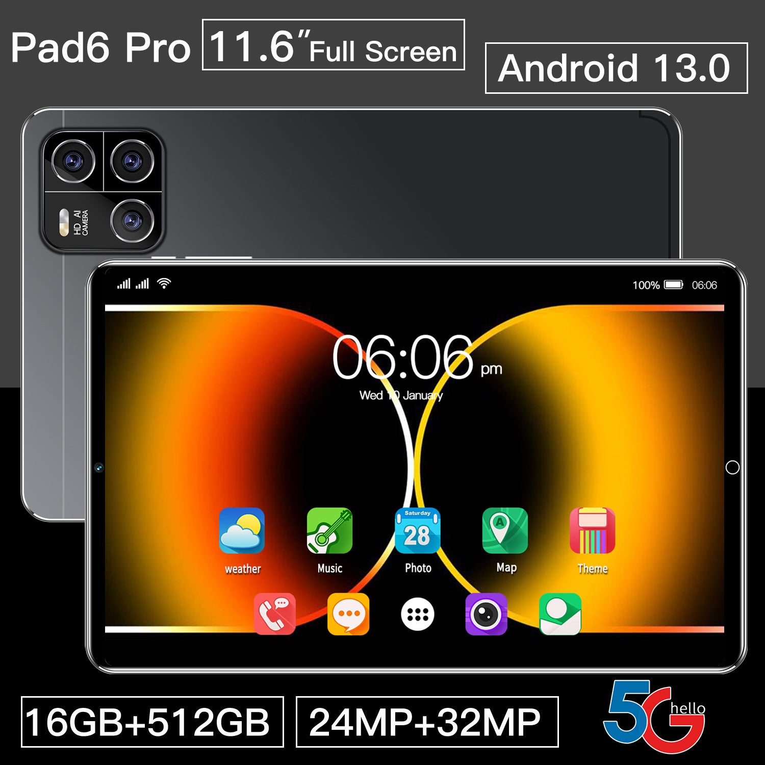 In stock hot sale Pad6Pro Android Tablet16+512G Large Screen Eye Protection Computer Manufacturer Wholesale