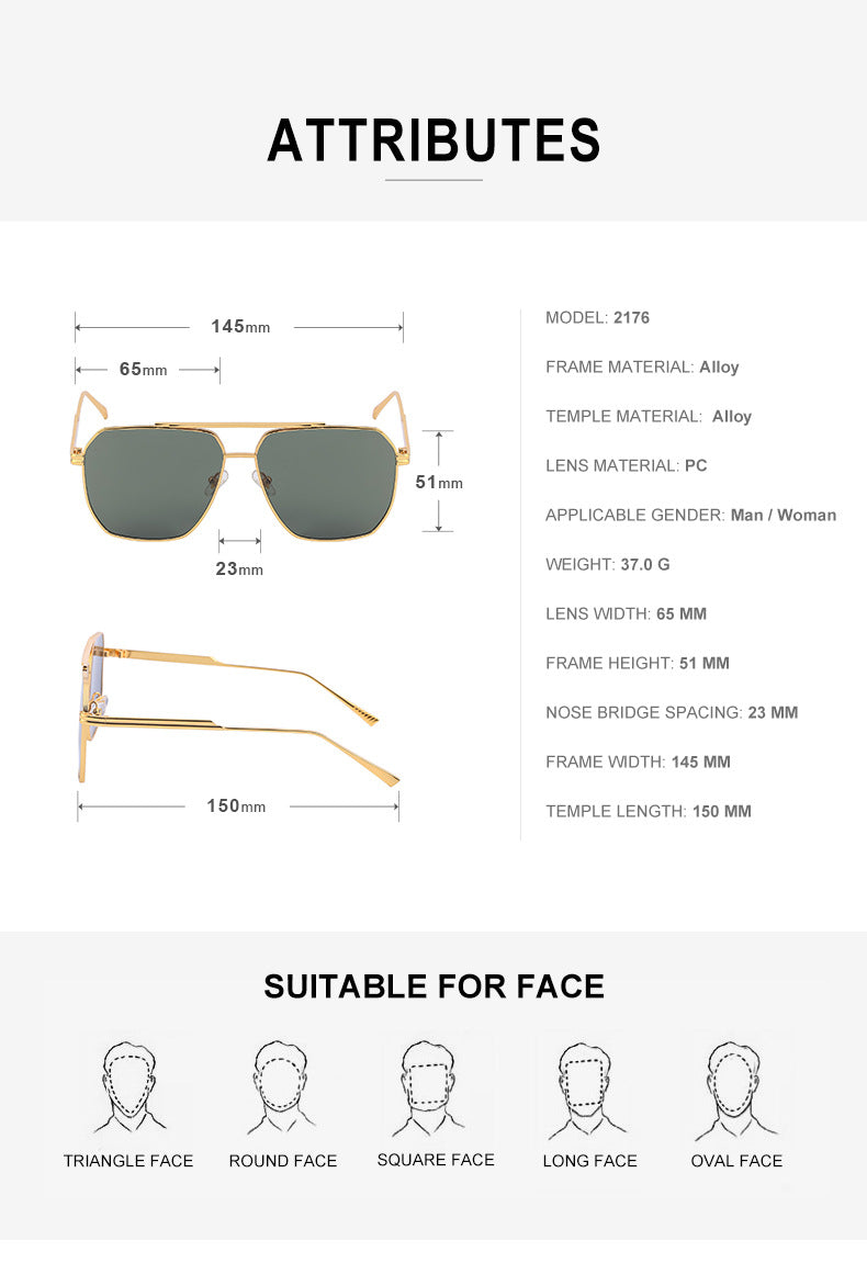 Men's Retro Double Bridge Sunglasses shades Europe and America ins Large Frame Sunglasses for Men Trendy Outdoor Cycling Glasses Wholesale