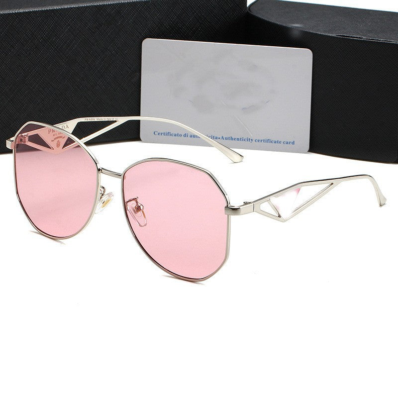 PR Home gold Triangle Logo Glasses Frame Women Irregular Large Frame Natural Trendy Glasses Unisex Sunglasses57Couple