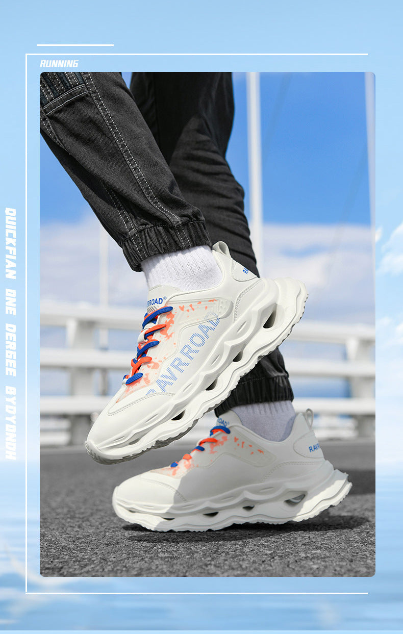 2025New Year's New Rebound Shock Absorption Sports Shoes Men's Fashion Retro Leather Dad Shoes Comfortable Wear-Resistant Running Shoes