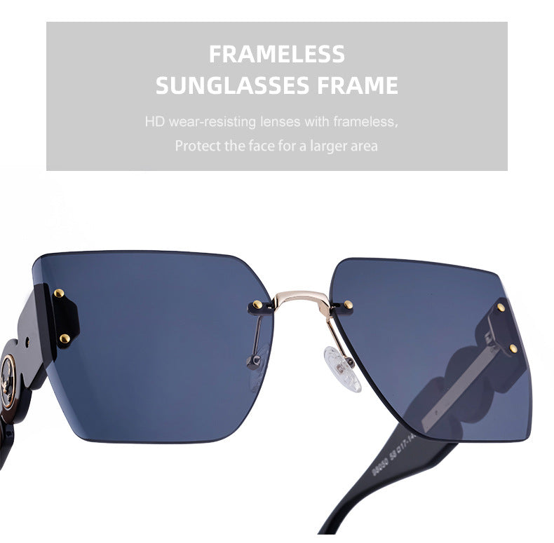 European and American Fashion Square Frame Sunglasses for Women, Trendy Rimless Cut Edge Sun Protection Sunglasses for Women sunglasses