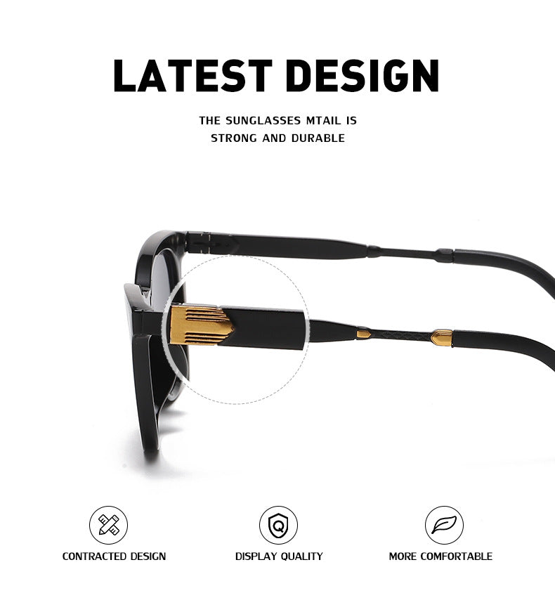 Aluminum-magnesium Spring Mirror Leg Cat Eye Sunglasses Men UV Protection ins Large Frame Sunglasses for Women with High-End Feel