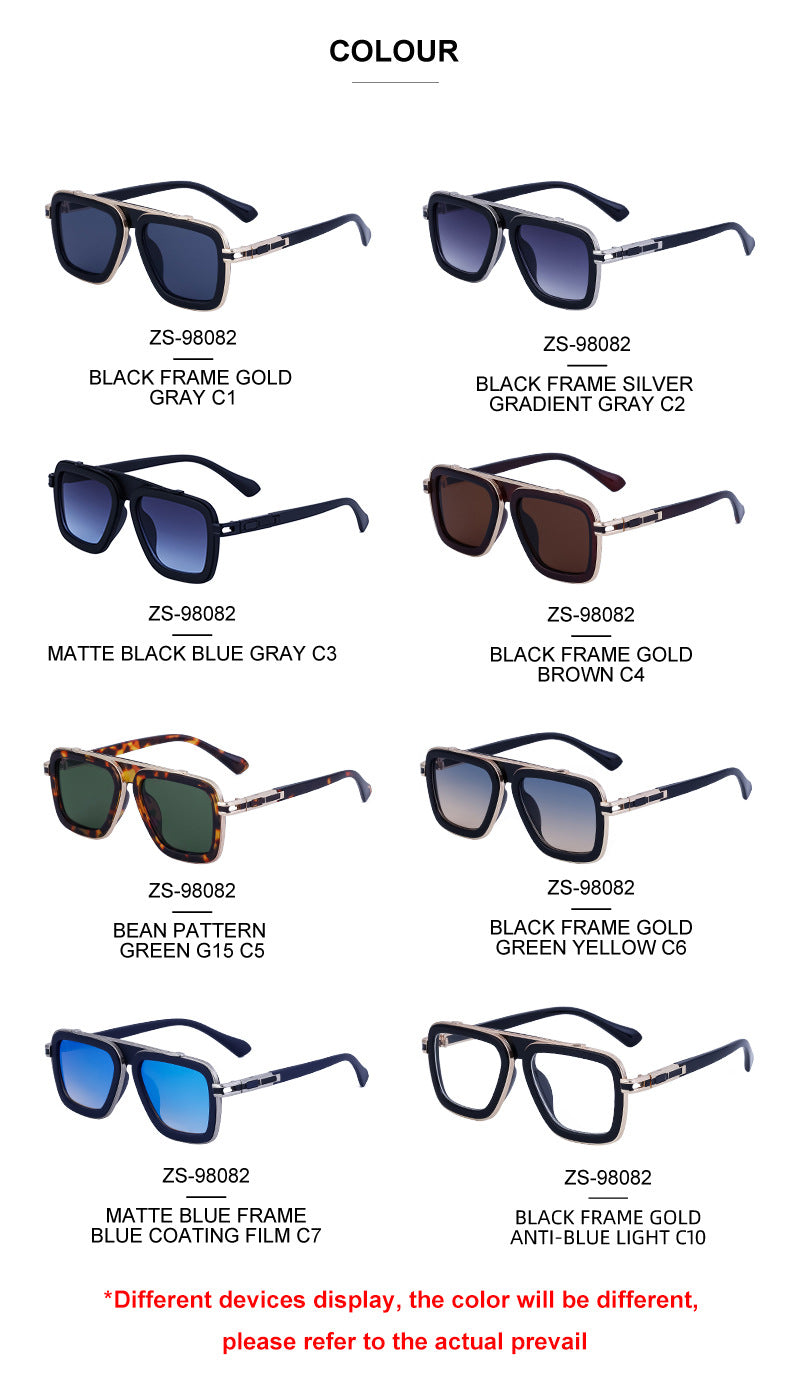 European and American Retro Square Frame Sunglasses for Men, Trendy European and American Punk Style, Internet Celebrity Same Style Sunglasses for Women ins Wind shades