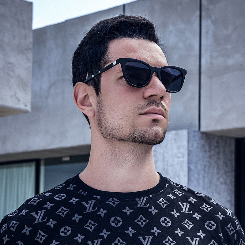 Aluminum-magnesium Spring Mirror Leg Cat Eye Sunglasses Men UV Protection ins Large Frame Sunglasses for Women with High-End Feel