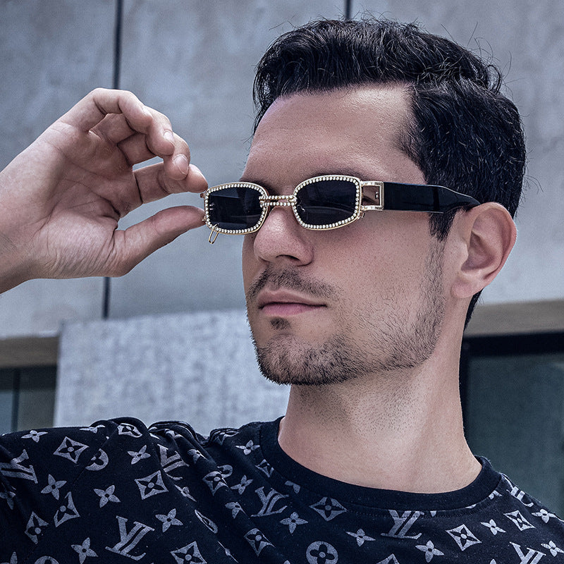 Korean Style gm Big Brand Same Style Sunglasses for Women Small Frame Hanging Ring Sunglasses for Men ins Diamond-encrusted Sunscreen Internet Celebrity Sunglasses