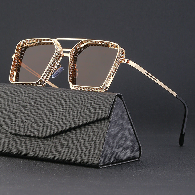 Vintage Steampunk Sunglasses for Men Metal Hollow Square Frame Sunglasses Men's Trendy Glasses sunglasses