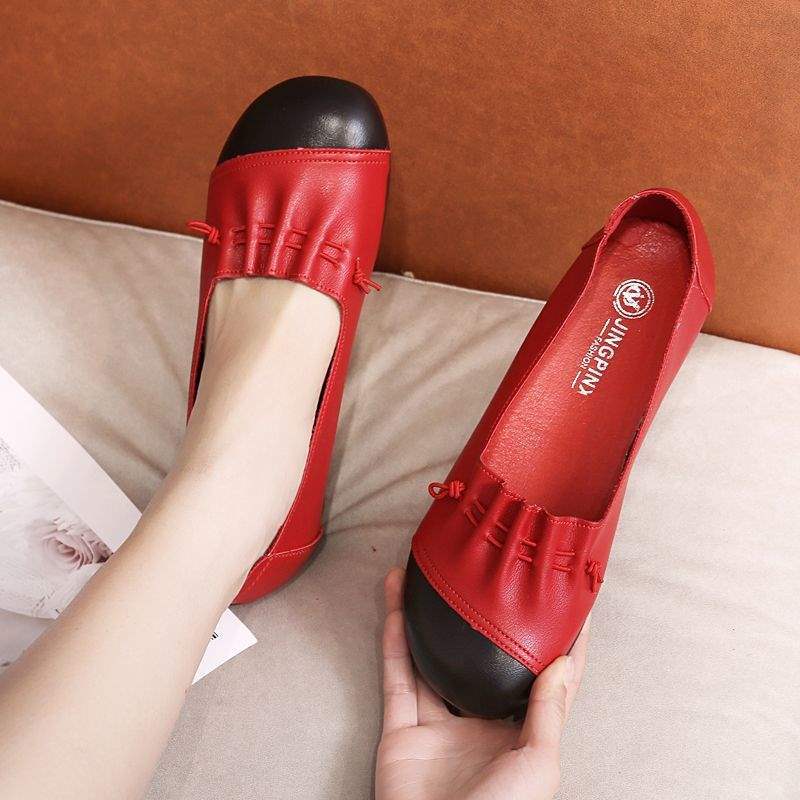 Soft Bottom2025New Spring and Summer Women's Casual Leather Shoes Flat Bottom Middle-aged and Elderly ladieswear Shoes Non-slip Women's Shoes