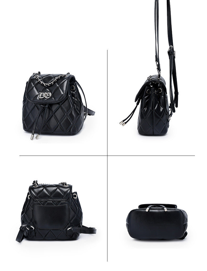 Classic Style Rhombus Chain Backpack College Style Minority Fashion Women's Bag Korean Style Western Style Tote Backpack