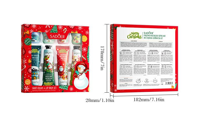Full English Christmas Hand Cream Lip Balm Combo Set SADOER Anti-chapping Moisturizing  Wholesale