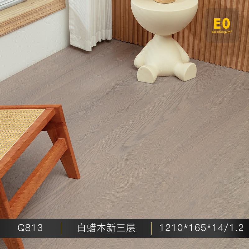 1.2mm White Ash Natural Wood Veneer New Three-Layer Solid Wood Composite Floor Heating Home Eco-Friendly Flooring Package Installation for Entry