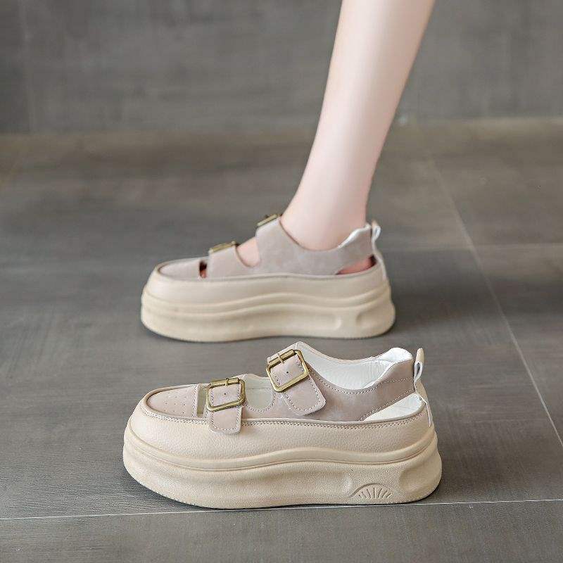 Women's Roman Closed-Toe Sandals2025Summer New Hollow Out Platform Wedge Thick Sole Height Increasing White Shoes Clogs