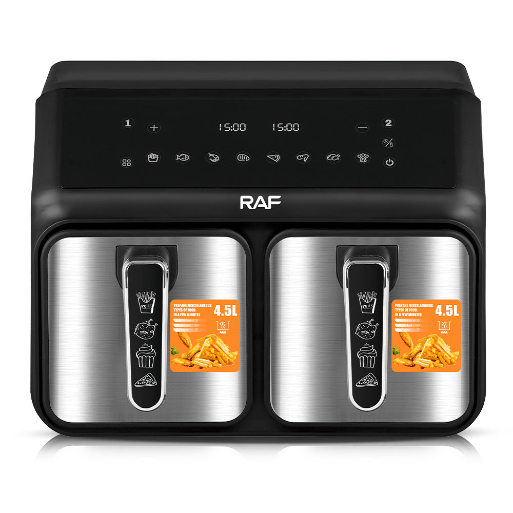 RAF European Standard Dual Compartment Large Capacity Multifunctional Dual Pot Dual Basket Air Fryer Smart Touchscreen Oil-Free