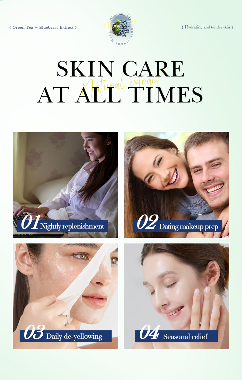 Green Tea Blueberry Rejuvenating Mask BIOAOUA Hydrating and Moisturizing Face Mask Stickers Cross-Border Wholesale
