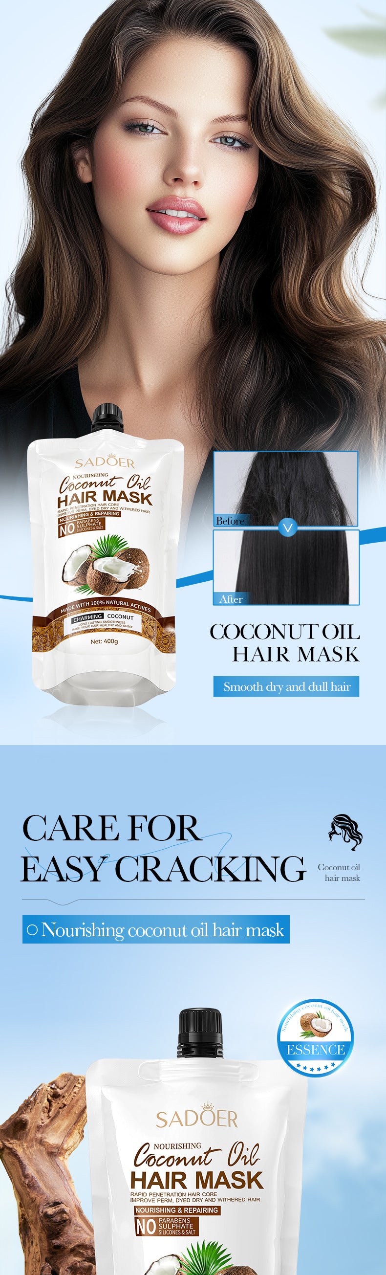 Full English Coconut Oil Nourishing Hair Mask SADOER Smooth, Soft, and Voluminous Hair Conditioner for  Wholesale