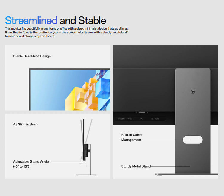 24inch Full HD LCD Monitor LED Backlight IPS Panel strip USBType-C 18W Charging