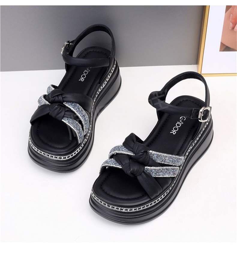 Export Internet Celebrity Women's Sandals2025New Summer Rhinestone Wedge Platform Thick Sole Roman Sandals Trendy
