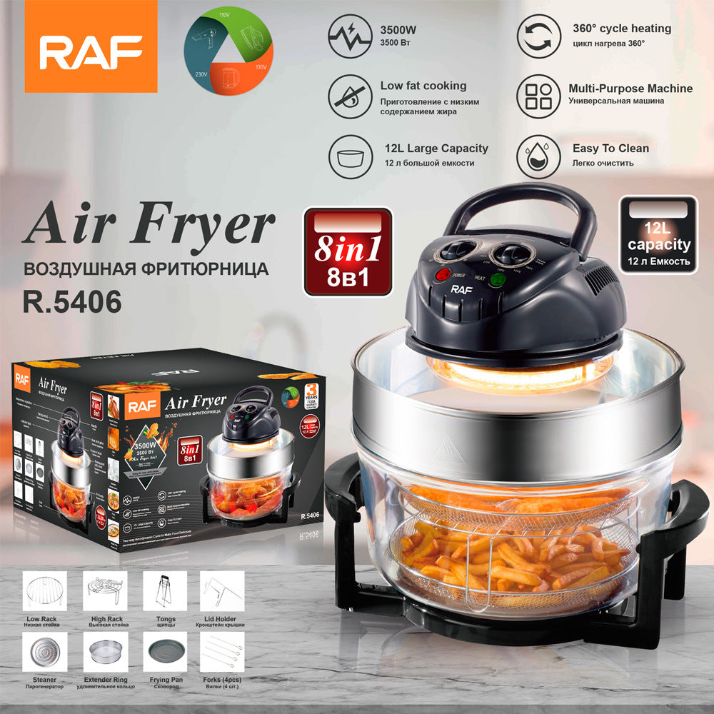 RAF European Standard Air Fryer12L Large Capacity Multi-Functional Visual Electric Fryer Household Glass 8-in-1