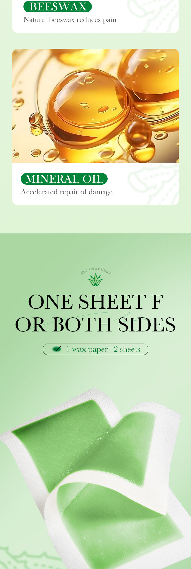 Full English Aloe Vera Double-Sided Hair Removal Wax Paper SADOER Armpit Hair Leg Hair Body Hair Removal Hair Removal Cream  Wholesale