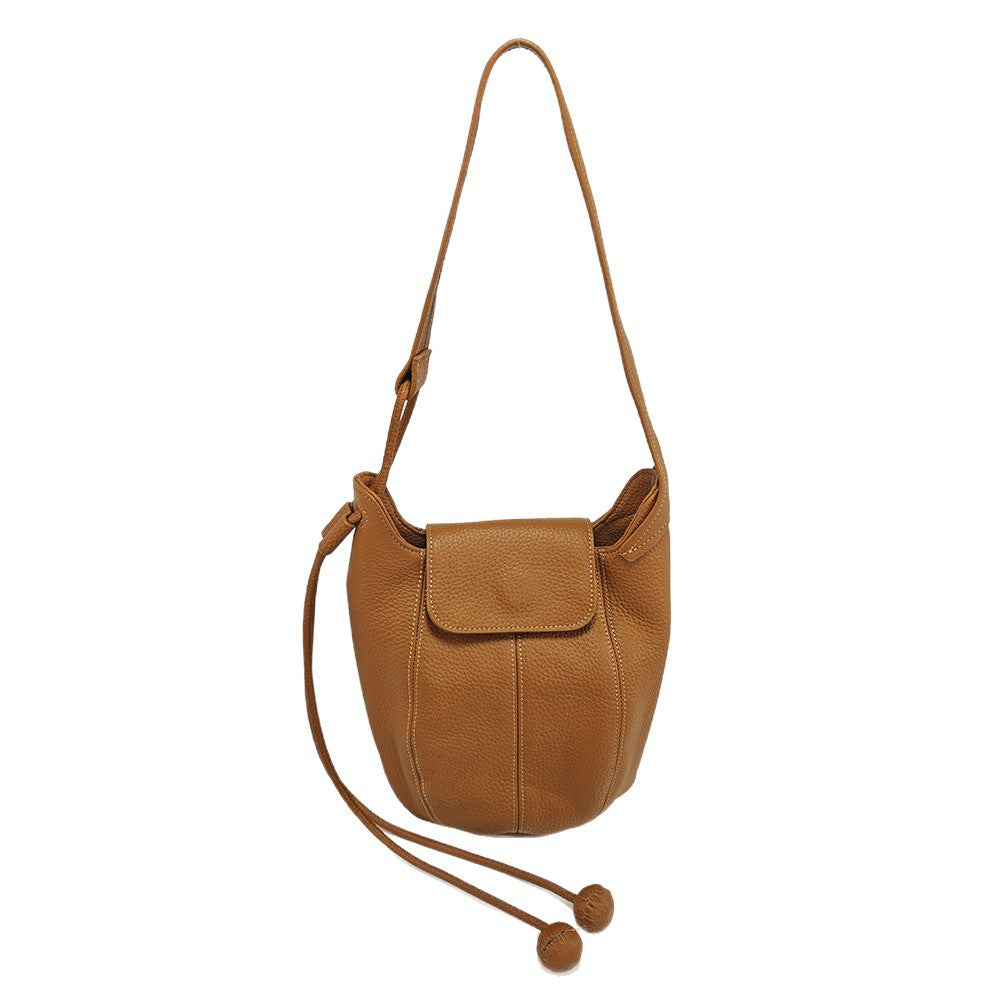 Genuine Leather Bucket Bag2025Autumn and Winter New Women's Bag Casual Fashion Versatile Single Shoulder Crossbody Large Capacity Pumpkin Bag