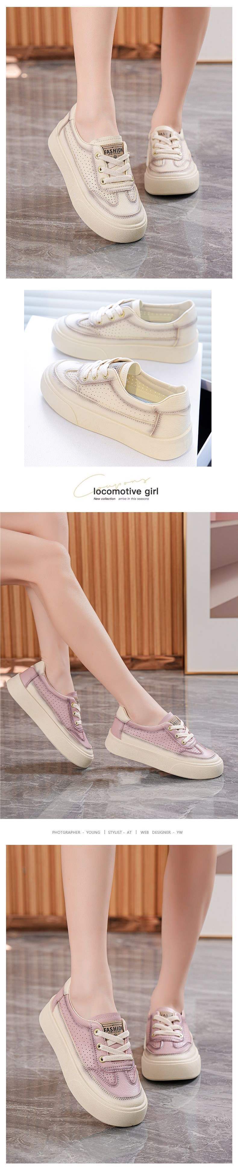 2025Spring and Summer New Hollow Breathable Lightweight White Shoes for Women Versatile Soft Sole Sports Thick Sole Casual Sneakers