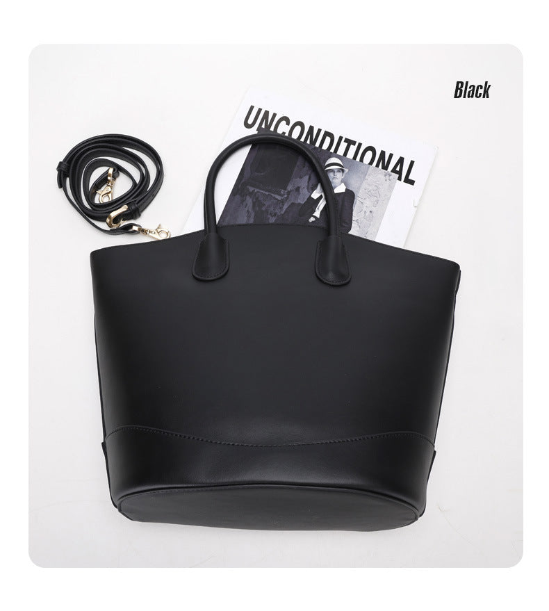 Vintage Large Capacity Commuter Tote Bag Cowhide Bucket Bag Crossbody Shoulder Bag for Women