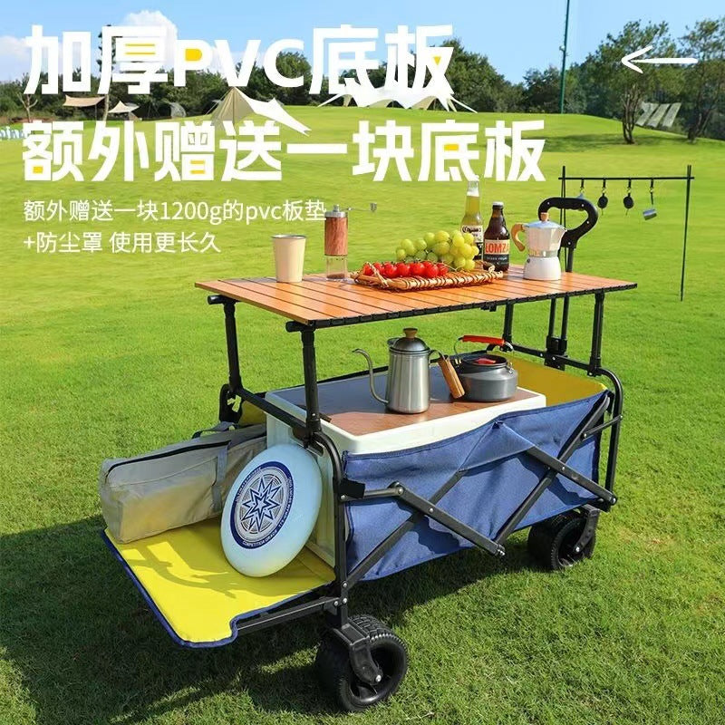 Camping Cart Outdoor Foldable Portable Flatbed Cart with Rear Opening, Liftable Table, and Stall Push Cart